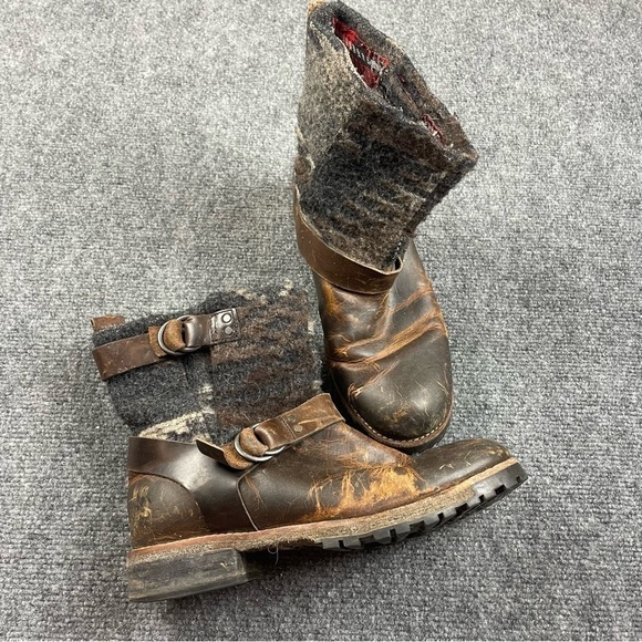 WOOLRICH Women’s Waterproof plaid wool/brown leather booties size: 10 - Picture 1 of 10